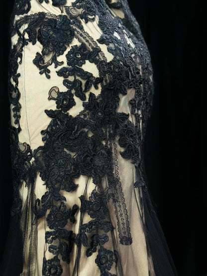 Vintage Prom Dresses Mermaid Sweetheart Black Lace Tulle 1950s Retro Classy Party Formal Outfits RB6225