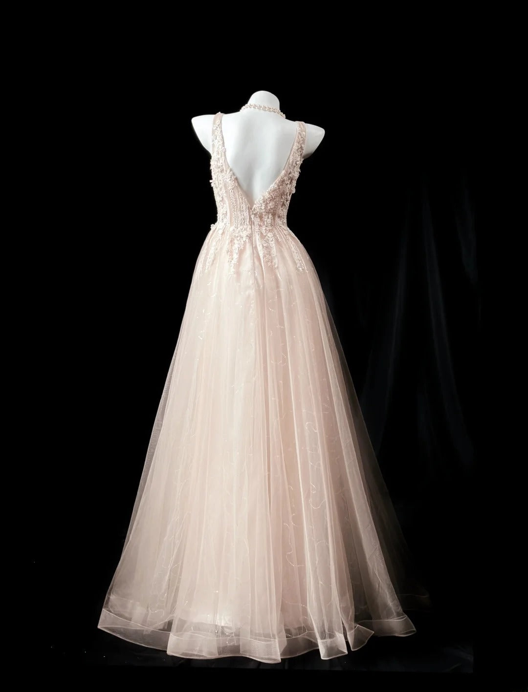 Classy Prom Dresses A line V Neck Light Blush Pink Tulle 1950s Retro Classy Party Formal Outfits RB6227