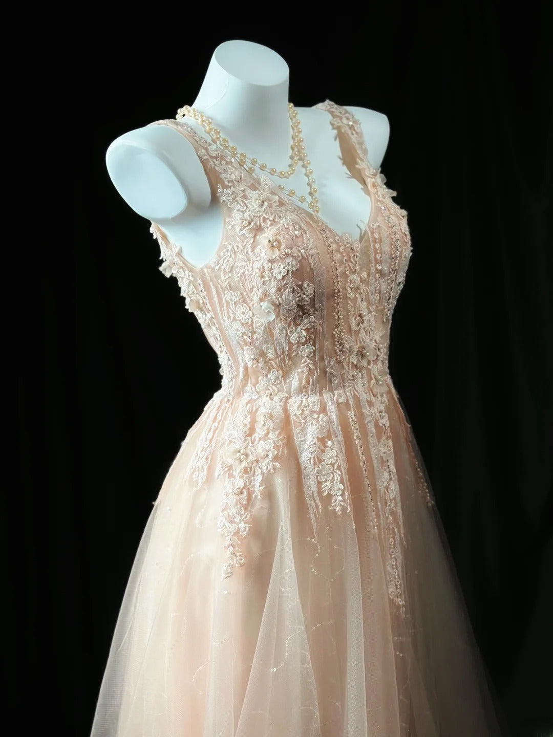 Classy Prom Dresses A line V Neck Light Blush Pink Tulle 1950s Retro Classy Party Formal Outfits RB6227