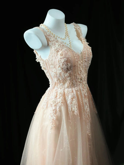 Classy Prom Dresses A line V Neck Light Blush Pink Tulle 1950s Retro Classy Party Formal Outfits RB6227