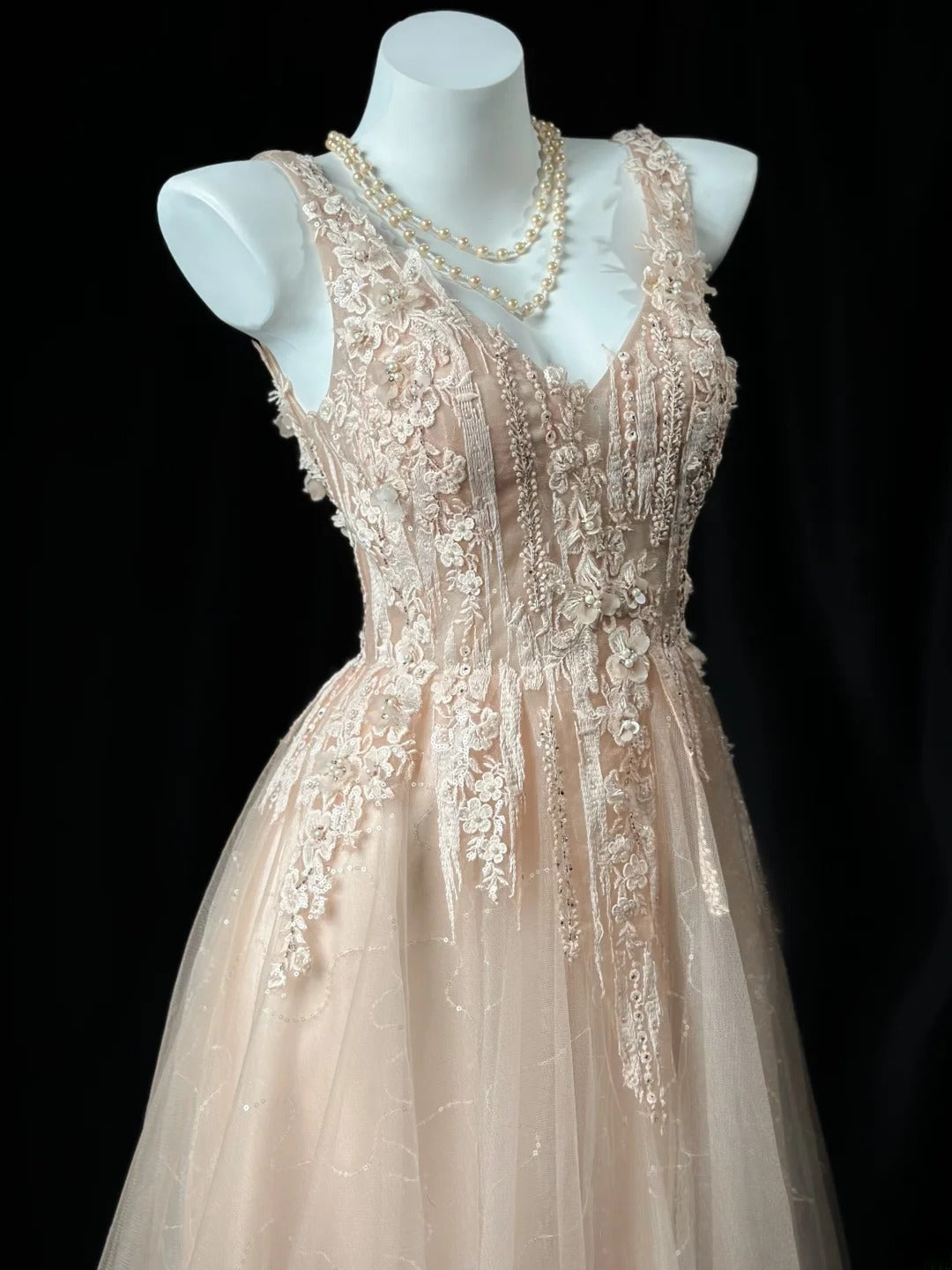 Classy Prom Dresses A line V Neck Light Blush Pink Tulle 1950s Retro Classy Party Formal Outfits RB6227
