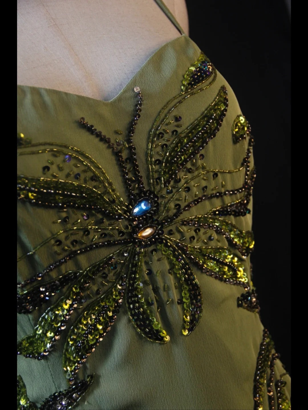 Retro 1950s A Line Spaghetti Straps Olive Green Chiffon With Beads Long Prom Dresses Inspo 21st Birthday Outfit Formal Gown AS412
