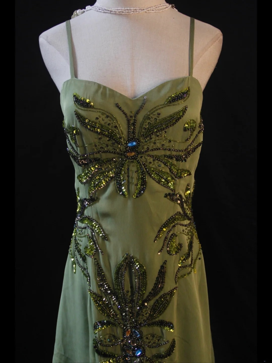 Retro 1950s A Line Spaghetti Straps Olive Green Chiffon With Beads Long Prom Dresses Inspo 21st Birthday Outfit Formal Gown AS412