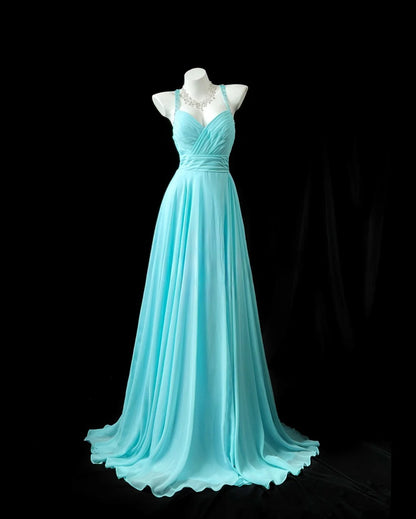 Prom Dresses A line Halter Tiffany Blue Chiffon Vintage 1950s Retro Classy Party Formal Outfits RB6228
