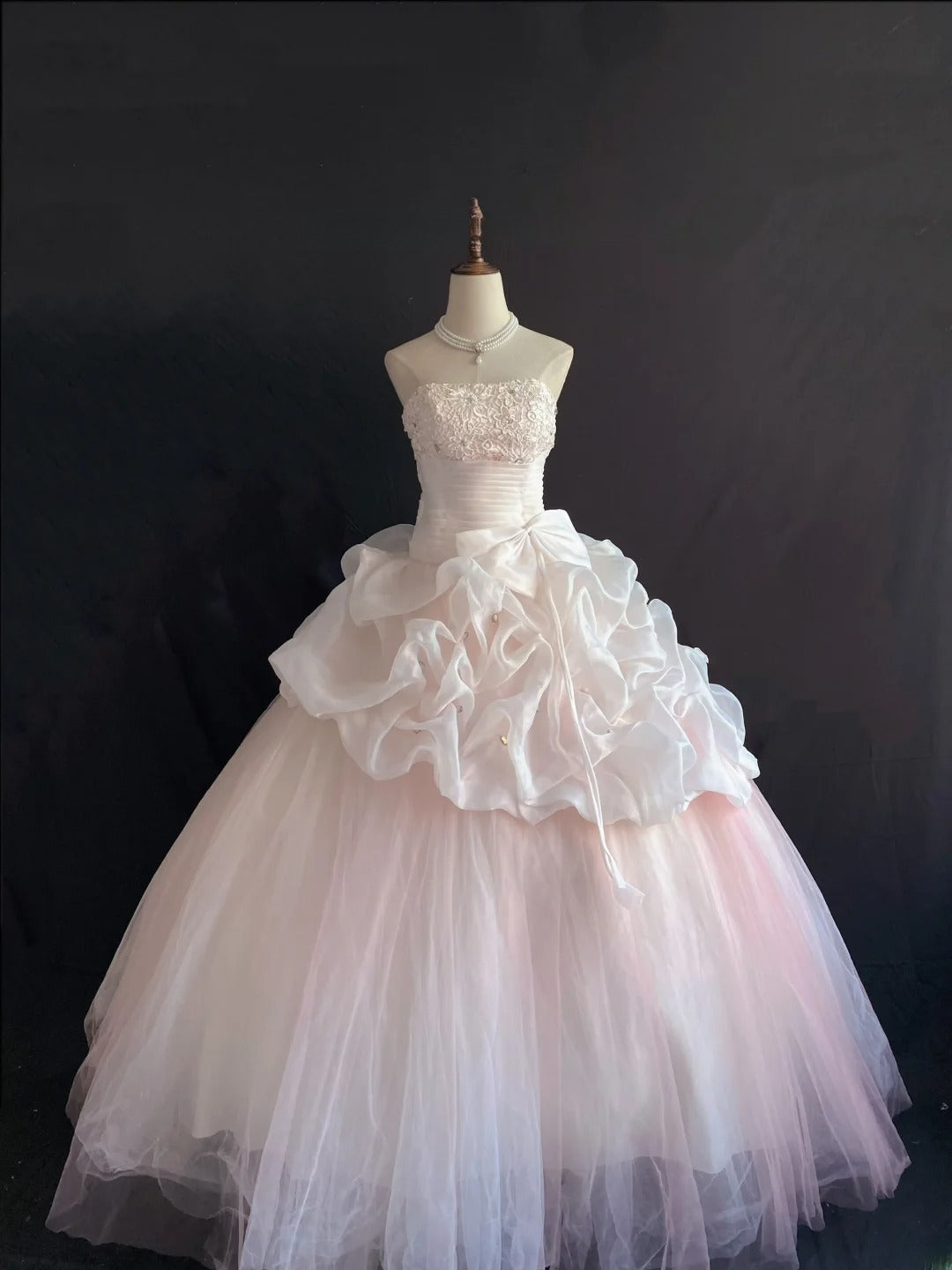 Princess Vibes Ball Gown Strapless Light Pink Tulle Long With Tiered Lace Quince Dress inspo Quinceanera Dresses Sweet 16 Outfit RB7867