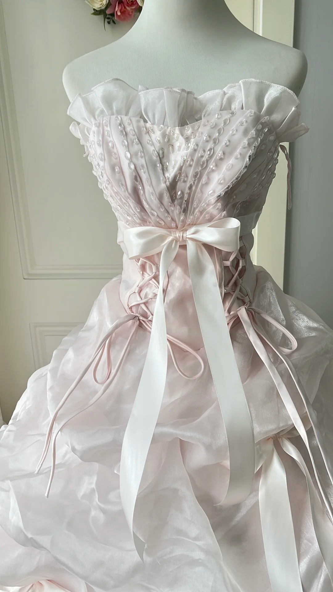 Sweet 15 Quinceanera Dresses Ball Gown Strapless Light Pink With Tiered Layers Long 16th Birthday Dress RC0733