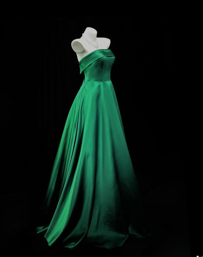 Simple Prom Dresses A line Strapless Dark Green Satin Long Party Formal Outfits RB6229