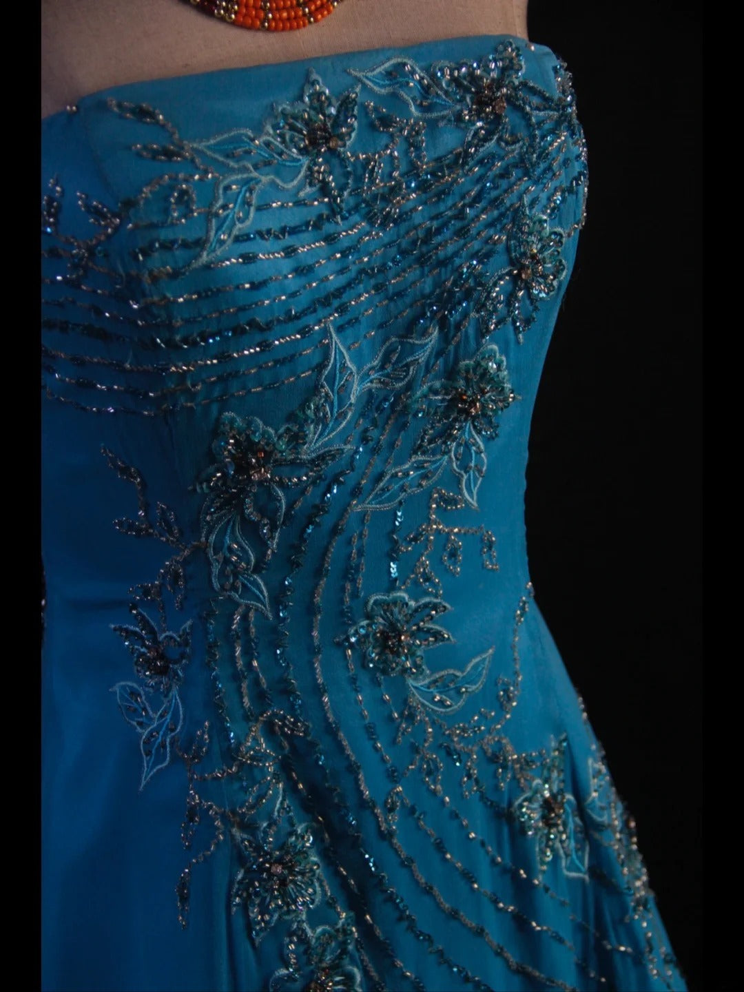 Vintage A line Strapless Blue Chiffon 1950s With Beads Bodice Long Prom Dresses Inspo Birthday Outfit Party Gown AS413