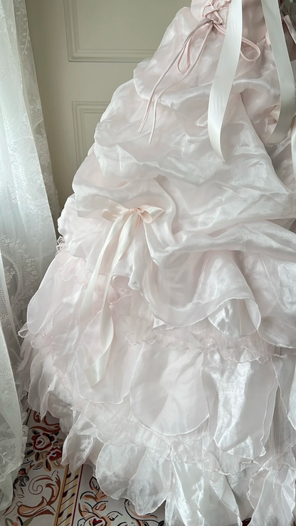 Sweet 15 Quinceanera Dresses Ball Gown Strapless Light Pink With Tiered Layers Long 16th Birthday Dress RC0733