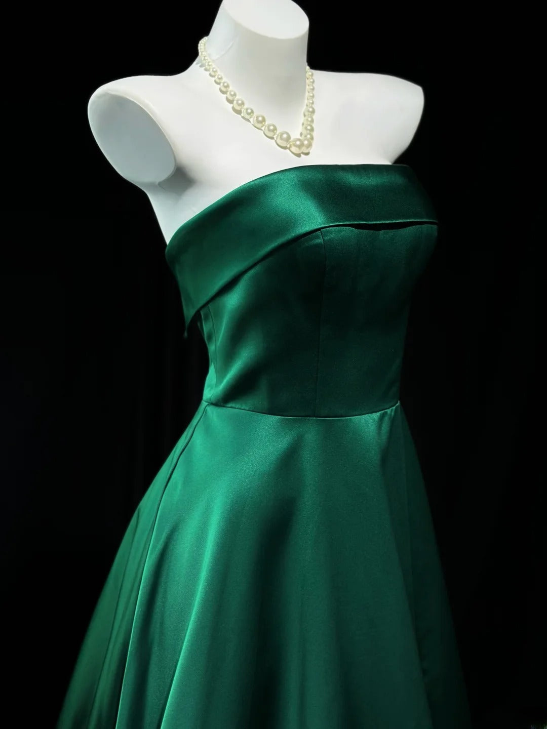 Simple Prom Dresses A line Strapless Dark Green Satin Long Party Formal Outfits RB6229
