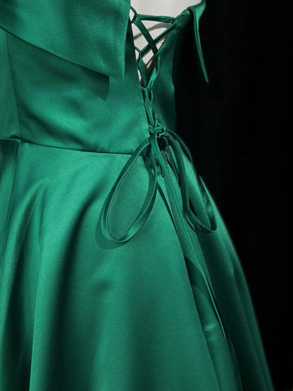 Simple Prom Dresses A line Strapless Dark Green Satin Long Party Formal Outfits RB6229