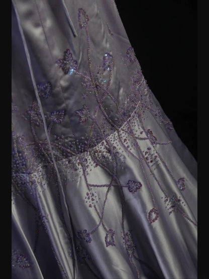 Retro 1950s Mermaid Spaghetti Straps Lilac Satin With Beads Long Prom Dresses Inspo 21st Birthday Outfit Formal Gown AS414
