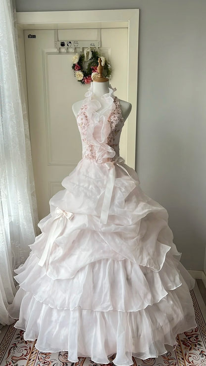 Sweet 15 Dress Quinceanera Dresses Ball Gown Halter Light Pink With Tiered Layers Long 16th Birthday Outfits RC0734