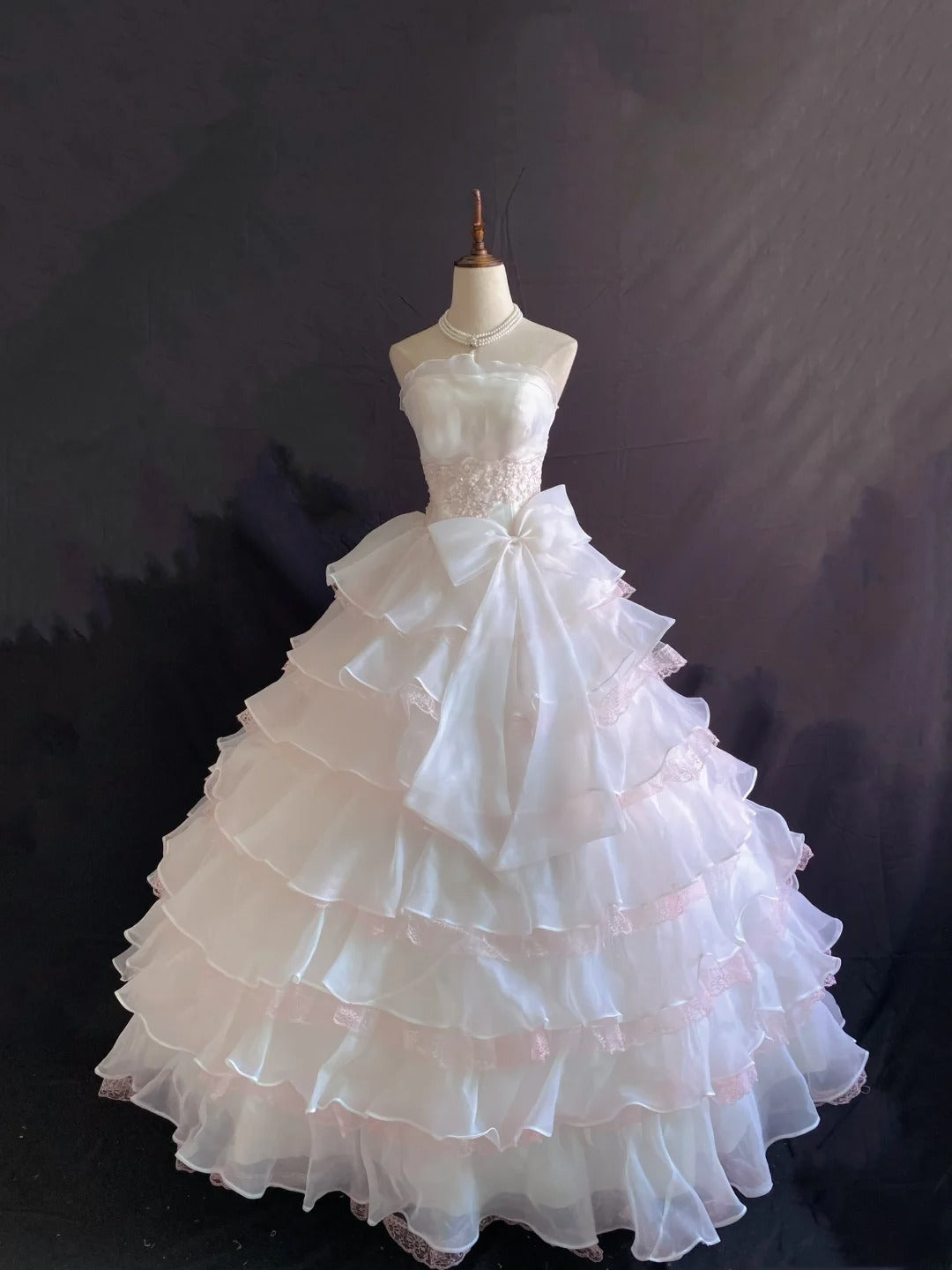 Princess Vibes Ball Gown Strapless Light Pink Chiffon Long With Tiered Lace Quince Dress inspo Quinceanera Dresses Sweet 16 Outfit RB7868