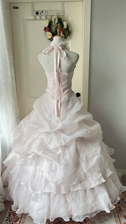 Sweet 15 Dress Quinceanera Dresses Ball Gown Halter Light Pink With Tiered Layers Long 16th Birthday Outfits RC0734
