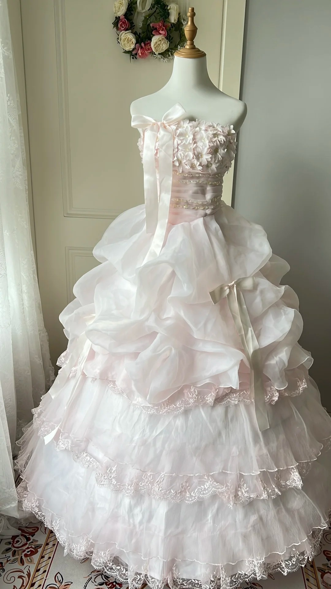 Sweet 16 Dress Ideas Ball Gown Strapless Pink Lace With 3D Appliques Ball Gown Sweet Sixteen Birthday Dresses RC0735