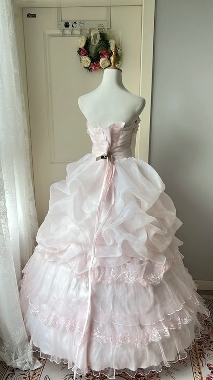 Sweet 16 Dress Ideas Ball Gown Strapless Pink Lace With 3D Appliques Ball Gown Sweet Sixteen Birthday Dresses RC0735