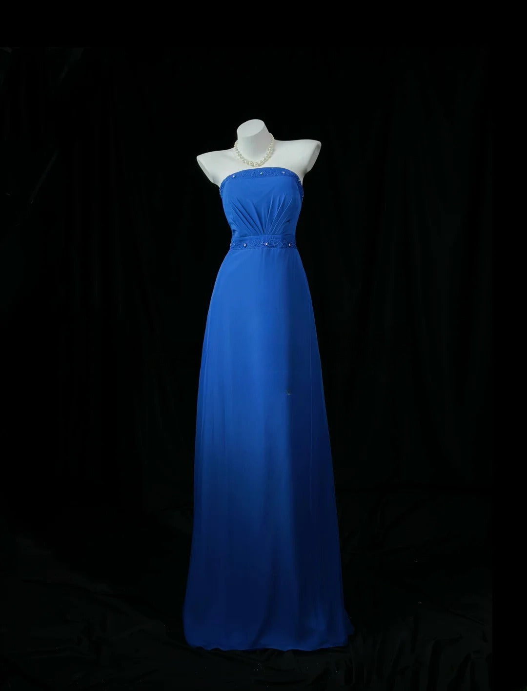 Simple Prom Dresses A line Strapless Royal Blue Chiffon With Beads Long Party Formal Outfits RB6230