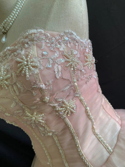 Princess Vibes Ball Gown Strapless Blush Pink Tulle Long With Pearls Lace Quince Dress inspo Quinceanera Dresses Sweet 16 Outfit RB7870