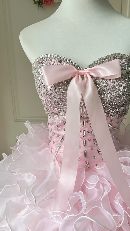 Sweet 15 Dress Quinceanera Dresses Ball Gown Sweetheart Light Pink With Beaded Layers Long 16th Birthday Outfits RC0737