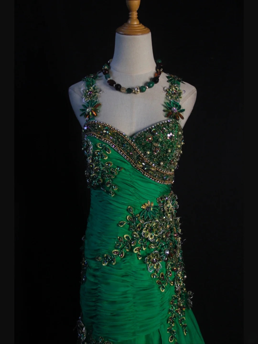 Vintage Mermaid Sweetheart Green Chiffon 1950s With Pleated Ruffled Beaded Bodice Long Prom Dresses Inspo Birthday Outfit Formal Gown AS417