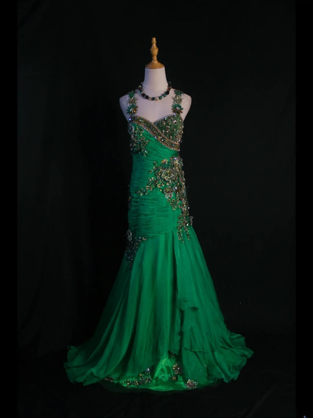 Vintage Mermaid Sweetheart Green Chiffon 1950s With Pleated Ruffled Beaded Bodice Long Prom Dresses Inspo Birthday Outfit Formal Gown AS417