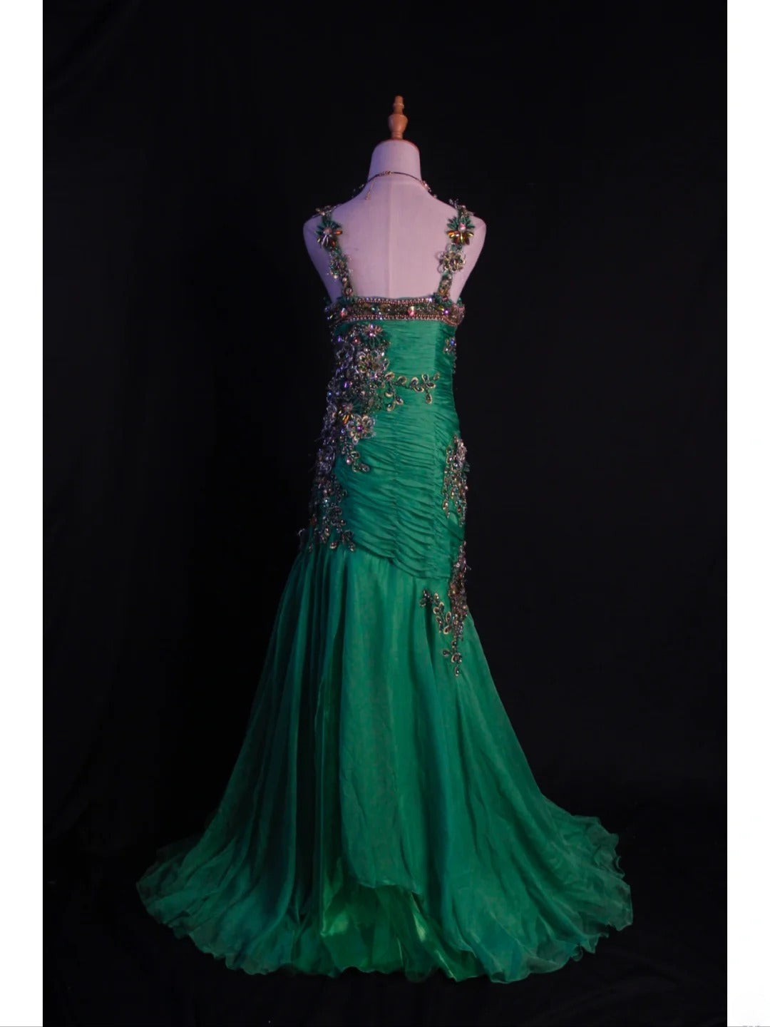 Vintage Mermaid Sweetheart Green Chiffon 1950s With Pleated Ruffled Beaded Bodice Long Prom Dresses Inspo Birthday Outfit Formal Gown AS417