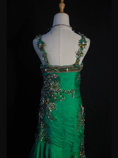 Vintage Mermaid Sweetheart Green Chiffon 1950s With Pleated Ruffled Beaded Bodice Long Prom Dresses Inspo Birthday Outfit Formal Gown AS417