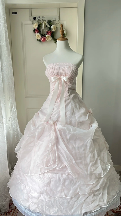 Sweet 15 Dress Quinceanera Dresses Ball Gown Strapless Light Pink With Beaded Bow Long 16th Birthday Outfits RC0738