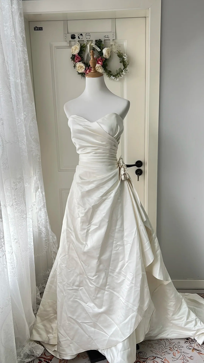 Simple Wedding Dress Mermaid Sweetheart White With Flowers Long Bridal Gown RC0739