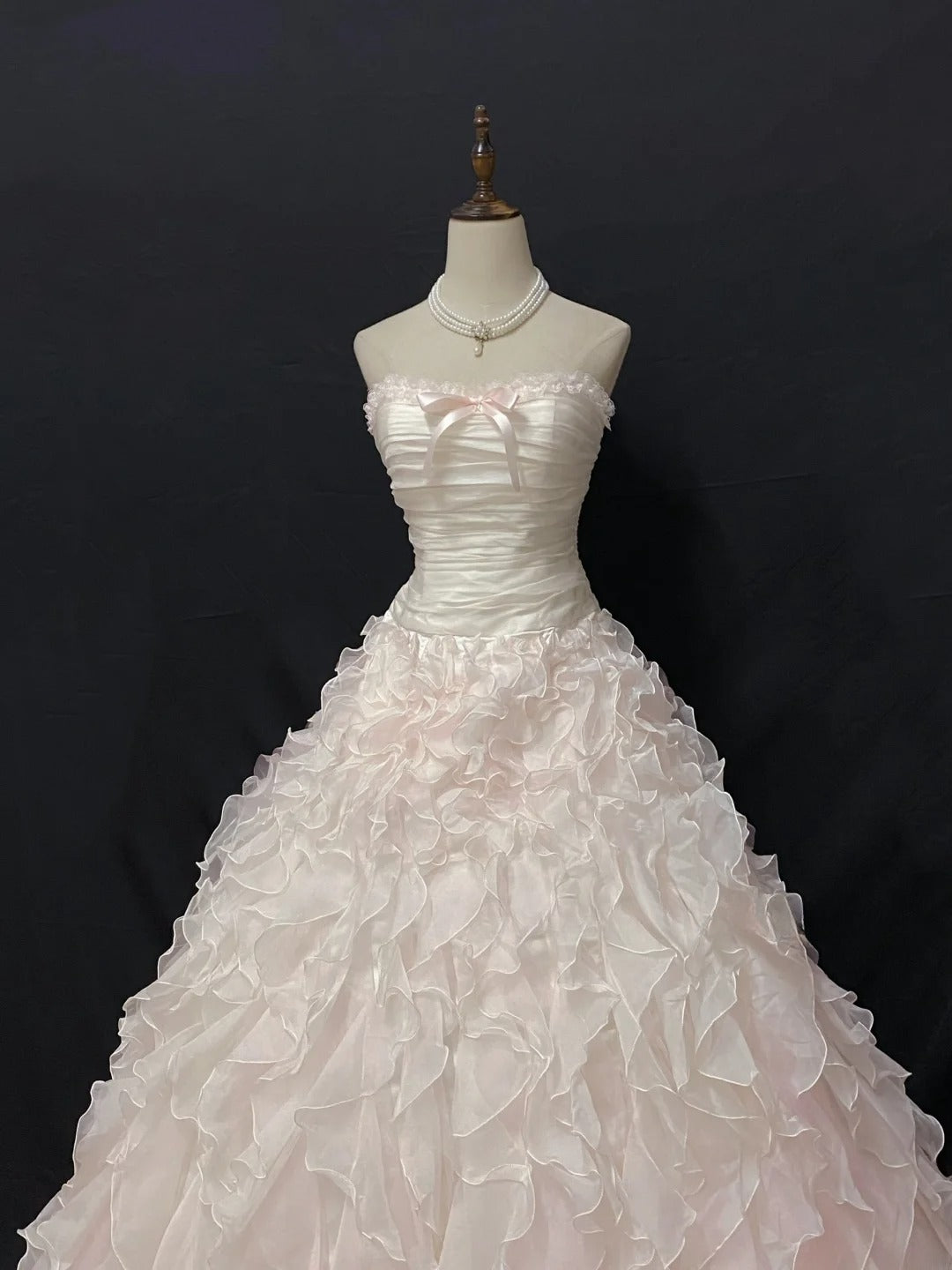 Princess Vibes Ball Gown Strapless Chiffon Light Pink Long With Tiered Layers Quince Dress inspo Quinceanera Dresses Sweet 16 Outfit RB7873