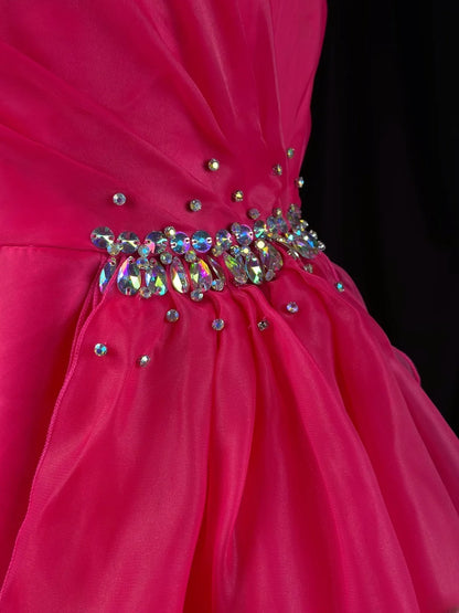 Charming Prom Dresses Ball Gown Strapless Hot Pink Organza With Ruffled Night Evening Formal Outfits RB6235