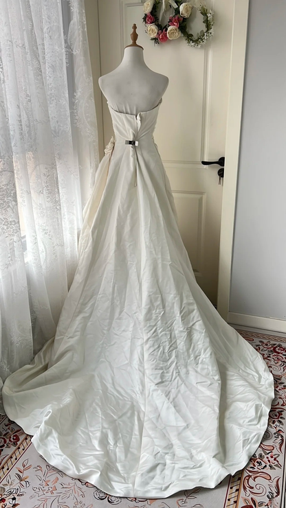 Simple Wedding Dress Mermaid Sweetheart White With Flowers Long Bridal Gown RC0739