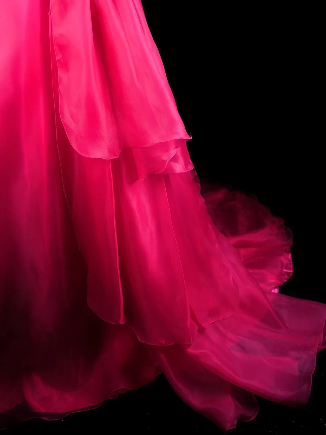 Charming Prom Dresses Ball Gown Strapless Hot Pink Organza With Ruffled Night Evening Formal Outfits RB6235
