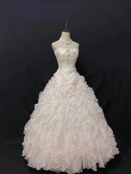 Princess Vibes Ball Gown Strapless Chiffon Light Pink Long With Tiered Layers Quince Dress inspo Quinceanera Dresses Sweet 16 Outfit RB7873