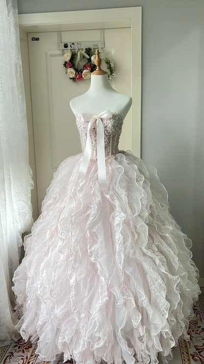 Sweet 15 Dress Quinceanera Dresses Ball Gown Sweetheart Light Pink With Lace Layers Long 16th Birthday Outfits RC0740