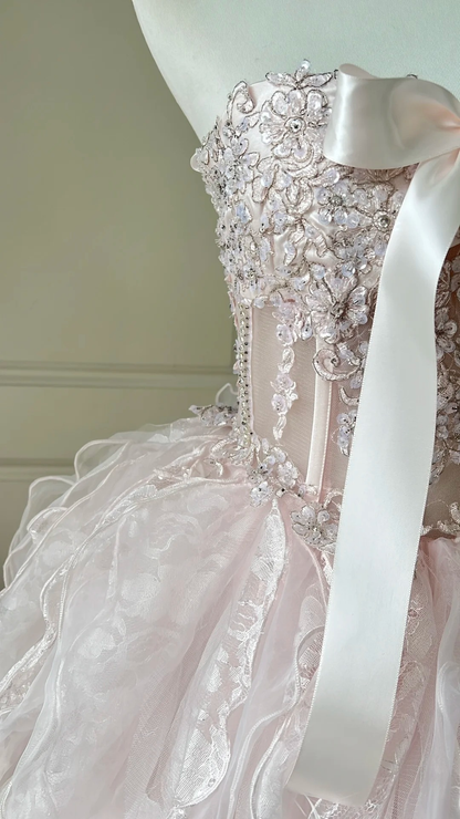 Sweet 15 Dress Quinceanera Dresses Ball Gown Sweetheart Light Pink With Lace Layers Long 16th Birthday Outfits RC0740