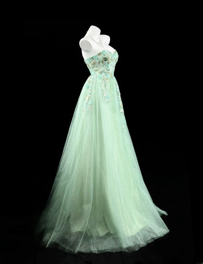 Charming Prom Dresses Ball Gown Sweetheart Mint Green Tulle With Lace Night Evening Formal Outfits RB6236