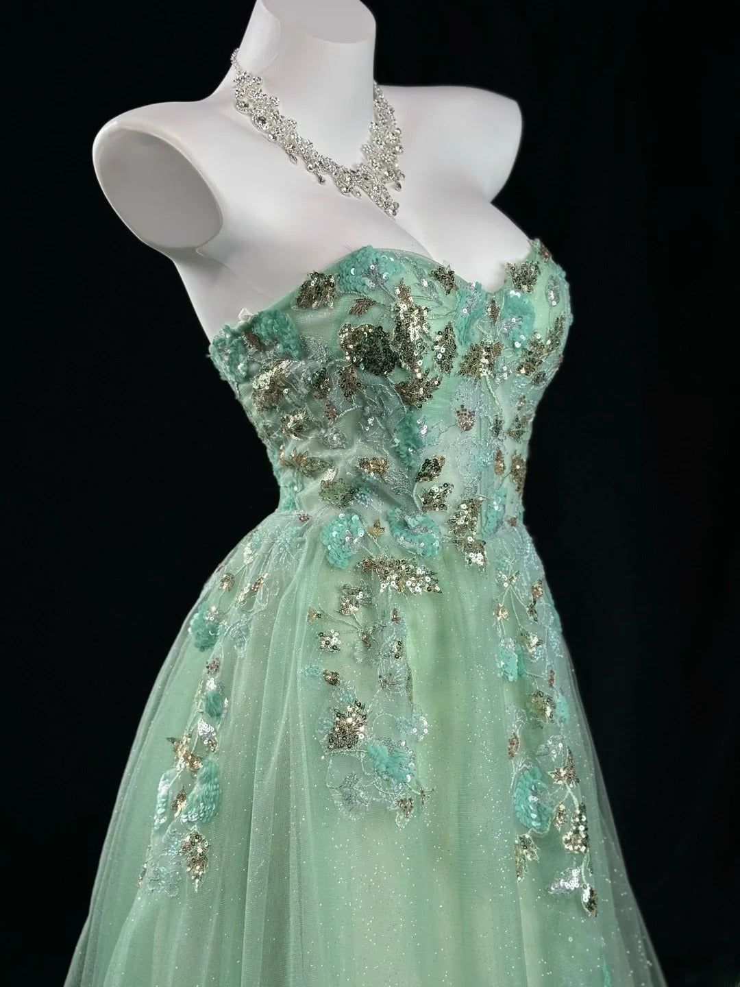 Charming Prom Dresses Ball Gown Sweetheart Mint Green Tulle With Lace Night Evening Formal Outfits RB6236