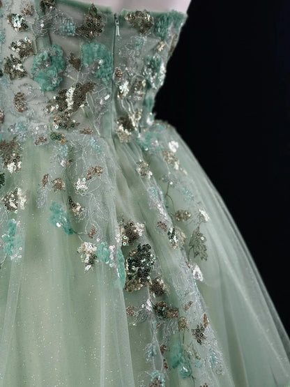 Charming Prom Dresses Ball Gown Sweetheart Mint Green Tulle With Lace Night Evening Formal Outfits RB6236
