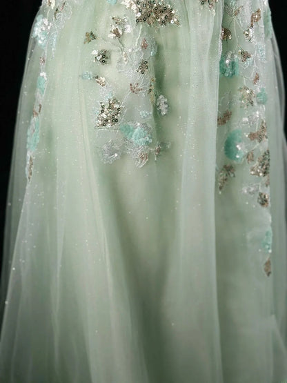 Charming Prom Dresses Ball Gown Sweetheart Mint Green Tulle With Lace Night Evening Formal Outfits RB6236