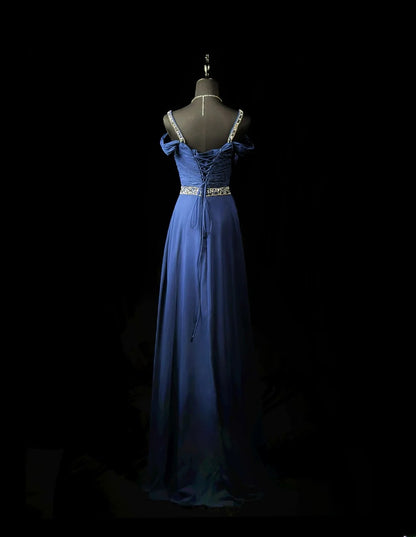 Vintage Prom Dresses A line Spaghetti Strap Navy Blue Chiffon 1950s Retro Classy Party Formal Outfits RB6237