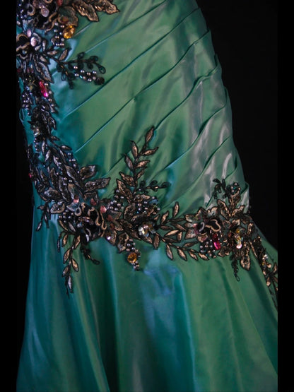 Retro 1950s Mermaid One Shoulder Dark Green Satin With Beads Long Prom Dresses Inspo 22th Birthday Outfit Formal Dress AS421