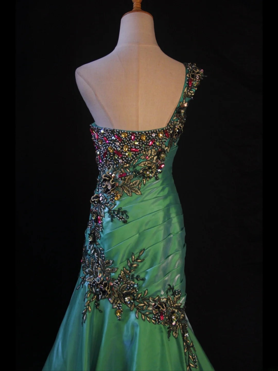 Retro 1950s Mermaid One Shoulder Dark Green Satin With Beads Long Prom Dresses Inspo 22th Birthday Outfit Formal Dress AS421