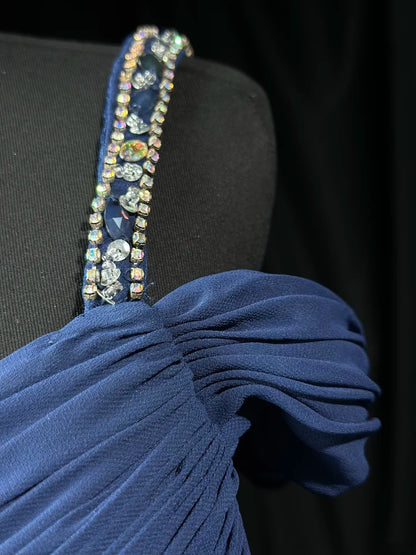 Vintage Prom Dresses A line Spaghetti Strap Navy Blue Chiffon 1950s Retro Classy Party Formal Outfits RB6237