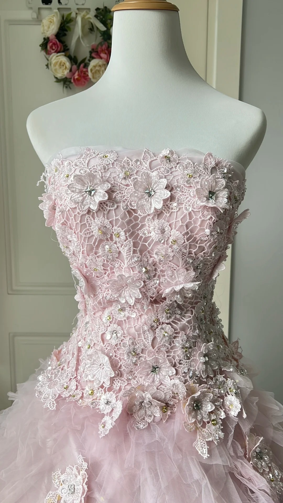 Sweet 16 Dress Ideas Ball Gown Strapless Pink With Tiered Layers Lace Ball Gown Sweet Sixteen 16th Birthday Dresses RC0743