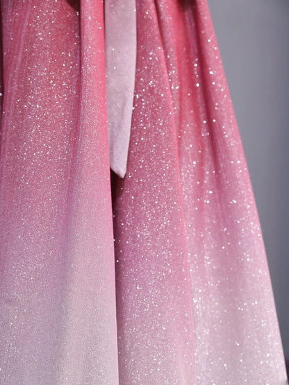 Chic A line Off The Shoulder Pink White Ombre Sequin Long Prom Formal Fancy Evening Dresses Dinner Outfits Classy Party Gowns AS424