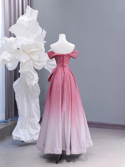 Chic A line Off The Shoulder Pink White Ombre Sequin Long Prom Formal Fancy Evening Dresses Dinner Outfits Classy Party Gowns AS424