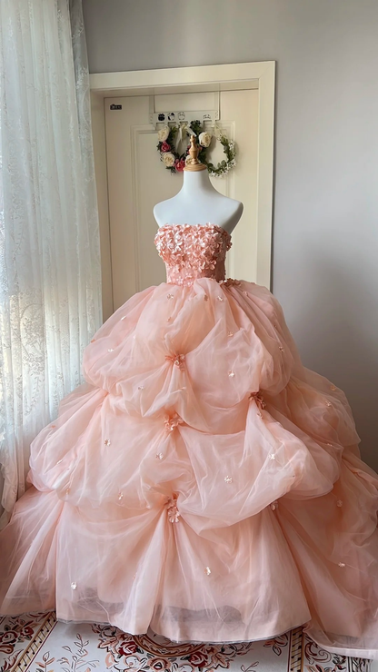 Sweet 16 Dress Ideas Ball Gown Strapless Blush Pink With Tiered Flowers Ball Gown Sweet Sixteen 16th Birthday Dresses RC0745