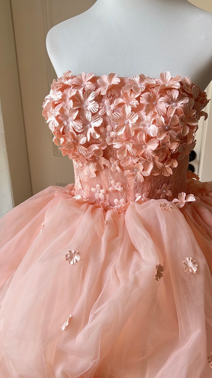 Sweet 16 Dress Ideas Ball Gown Strapless Blush Pink With Tiered Flowers Ball Gown Sweet Sixteen 16th Birthday Dresses RC0745